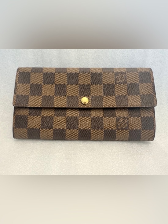 Louis Vuitton Handbags - Louis Vuitton Damier Ebene Sarah Wallet Brown Canvas Long Wallet Snap Flap